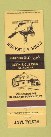 Matchbook Cover - Cork and Clever Restaurant Bethlehem Township PA