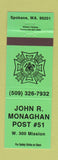 Matchbook Cover - American Legion John Monaghan Post Spokane WA