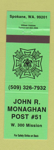 Matchbook Cover - American Legion John Monaghan Post Spokane WA
