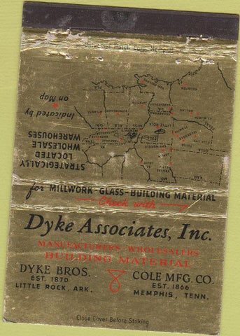 Matchbook Cover - Dyke millwork glass Little Rock AR Memphis TN 40 Strike