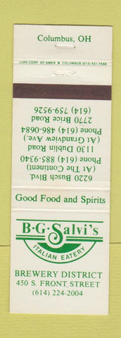 Matchbook Cover - BG Salvi's Italian Restaurant Columbus OH