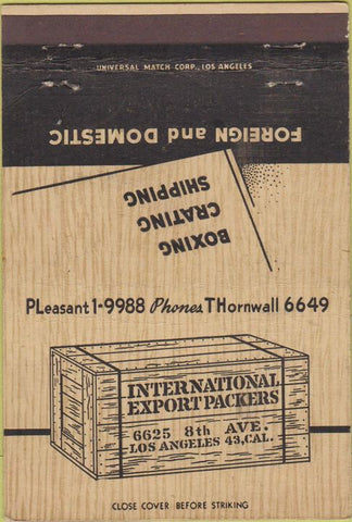 Matchbook Cover - International Export Packers Los Angeles CA 40 Strike