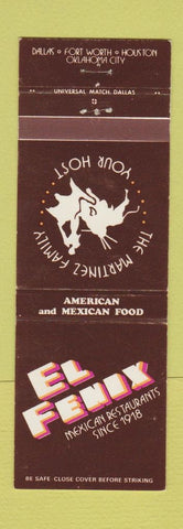 Matchbook Cover - El Fenix Mexican Restaurant Oklahoma City Dallas Houston WEAR