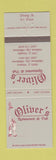 Matchbook Cover - Oliver's Restaurant Pub Oklahoma City Midwest City OK