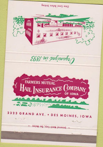 Matchbook Cover - Hail Insurance Des Moines IA 40 Strike