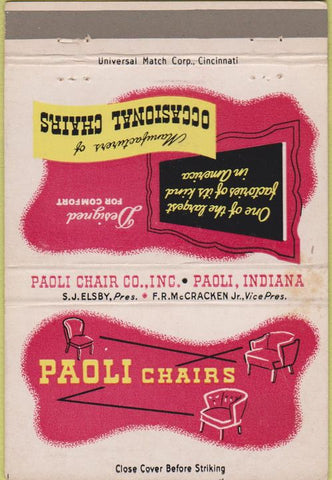 Matchbook Cover - Paoli Chairs furniture IN WEAR 40 Strike