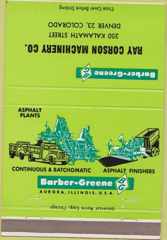 Matchbook Cover - Barber Green Tractors Denver CO 40 Strike