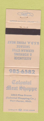 Matchbook Cover - Colonial Meat Shoppe Port Huron MI WORN