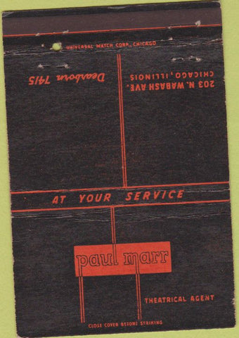 Matchbook Cover - Paul Marr Theatrical Agent Chicago IL 40 Strike