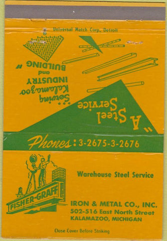 Matchbook Cover - Fisher Graff Iron Metal Kalamazoo MI 40 Strike