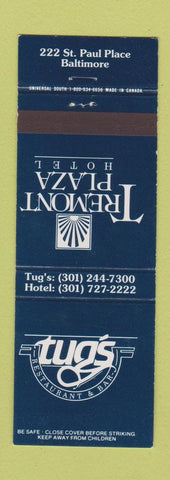 Matchbook Cover - Tremont Plaza Hotel Tug's Baltimore MD