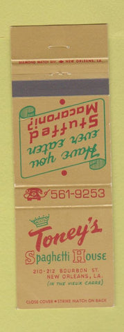 Matchbook Cover - Toney's Spaghetti House New Orleans LA