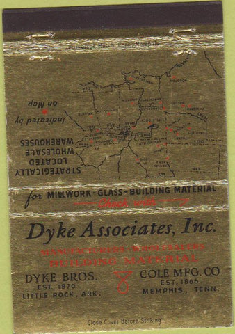 Matchbook Cover - Dyke Building Materials Little Rock AR Memphis 40 Strike