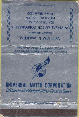 Matchbook Cover - Universal Match Pittsburgh PA William Martin 40 Strike
