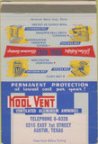 Matchbook Cover - Kool Vent Awnings Austin TX LARGE CREASE 40 Strike