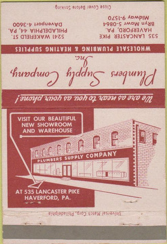 Matchbook Cover - Plumbers Supply Co Haverford Philadelphia PA 40 Strike