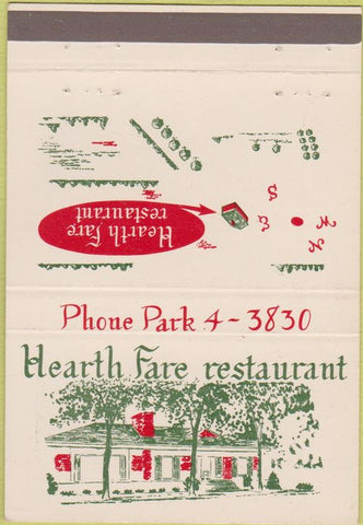 Matchbook Cover - Hearth Fare Restaurant CREASES 40 Strike