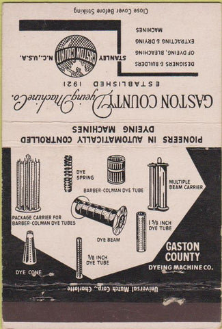 Matchbook Cover - Gaston County Dyeing Stanley NC WEAR 40 Strike