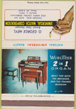 Matchbook Cover - Wurlitzer Organ Universal Match Dallas TX 40 Strike