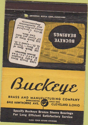 Matchbook Cover - Buckeye Brass Bearings Cleveland OH 40 Strike