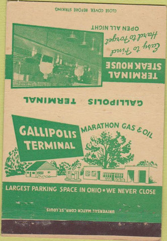 Matchbook Cover - Terminal Steak House Marathon gas oil OH 40 Strike