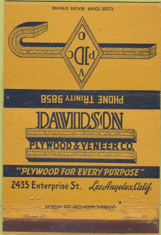Matchbook Cover - Davidson Plywood Los Angeles CA 40 Strike