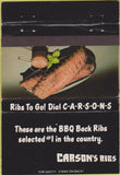 Matchbook Cover - Carson's Ribs Chicago IL Lombard Skokie 40 Strike