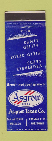 Matchbook Cover - Asgrow Seeds Robstown Weslaco Crystal City TX