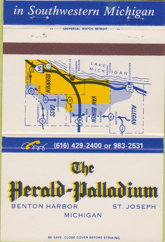 Matchbook Cover - Herald Palladium Benton Harbor St Joseph MI 40 Strike