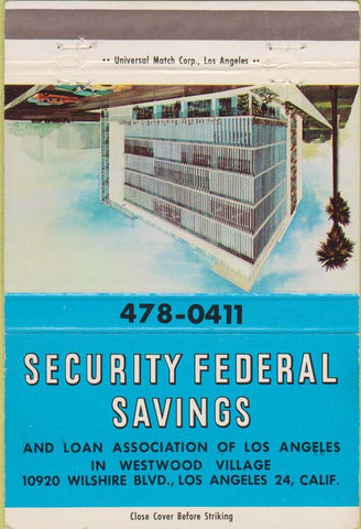 Matchbook Cover - Security Federal Savings Los Angeles CA 40 Strike
