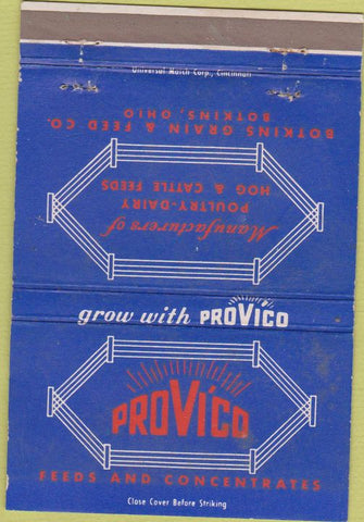 Matchbook Cover - Provico Feeds Botkins OH GREAT BACK 40 Strike