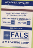 Matchbook Cover - Ford Leasing Rental Latham NY 40 Strike