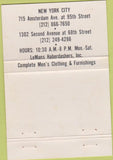 Matchbook Cover - Lemans men's clothes New York City 40 Strike