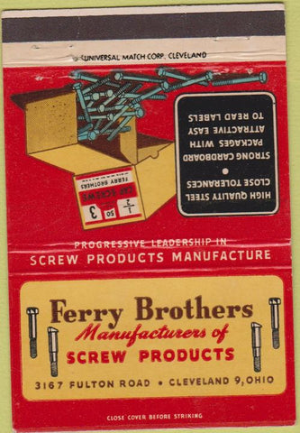 Matchbook Cover - Ferry Bros Screws Cleveland OH POOR 40 Strike