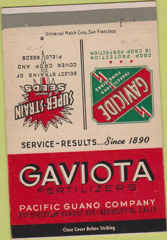 Matchbook Cover - Gaviota Fertilizers Berkeley CA agriculture 40 Strike