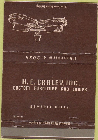 Matchbook Cover - HE Craley Furniture lamps Beverly Hills CA 40 Strike