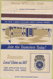 Matchbook Cover - Teamsters Dairy Credit union Menasha WI 40 Strike