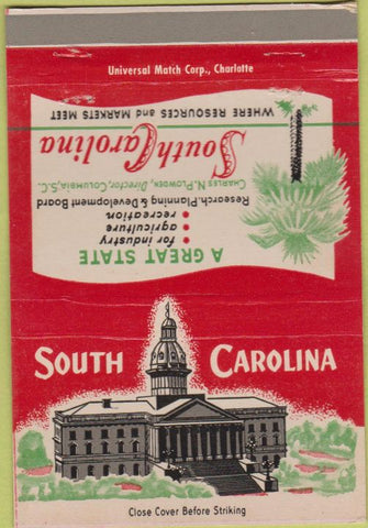 Matchbook Cover - State of South Carolina Tourism 40 Strike