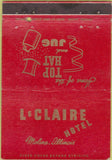 Matchbook Cover - L'Claire Hotel Moline IL 40 Strike
