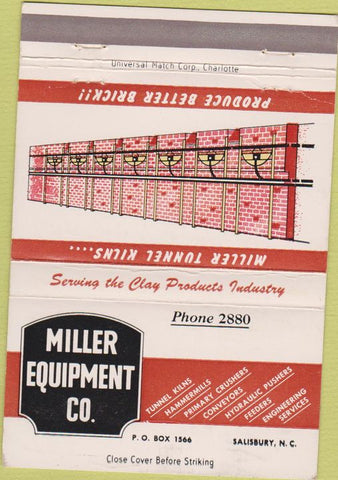 Matchbook Cover - Miller Equpment Co Salisbury NC 40 Strike