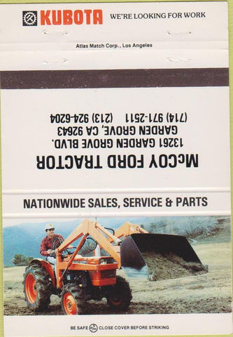 Matchbook Cover - McCoy Ford Tractors Garden Grove CA 40 Strike