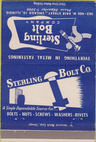 Matchbook Cover - Sterling Bolt Co Chicago IL 40 Strike