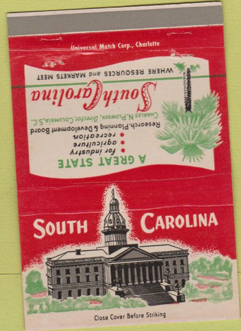 Matchbook Cover - State of South Carolina Tourism 40 Strike