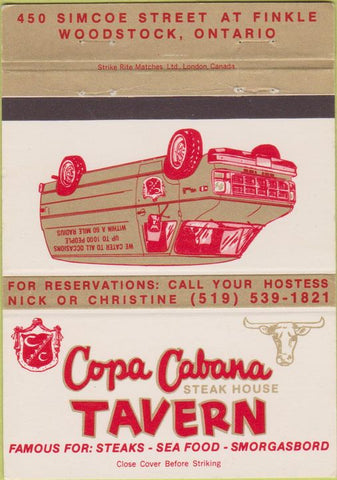 Matchbook Cover - Copa Cabana Tavern Woodstock ON van 40 Strike