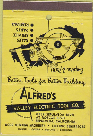 Matchbook Cover - Alfred's Valley Electric Sepulveda CA 40 Strike