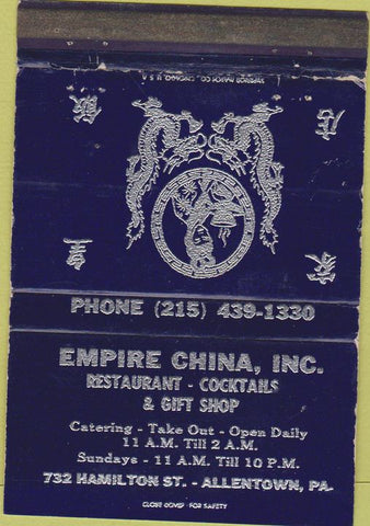 Matchbook Cover - Empire Chinese Restaurant Allentown PA WEAR 40 Strike