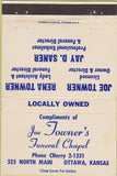 Matchbook Cover - Towner's Funeral Chapel Ottawa KS 40 Strike