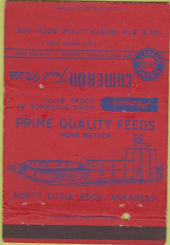 Matchbook Cover - Cameron Quality Feeds North Little Rock AR 40 Strike