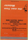 Matchbook Cover - Webster Electric Racine WI Amarillo TX 40 Strike