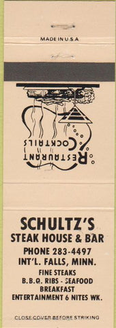 Matchbook Cover - Schultz's Steak House International Falls MN